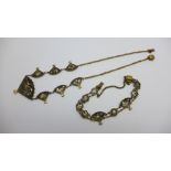 An oriental Damascene necklace and bracelet inlaid with 24ct gold