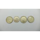 Three half crowns, one 1935 and 2x 1937, and a 1918 one florin, 53.8g