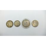 Four Victorian silver coins, 61.8g