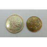 Two Indian 999 silver coins, total weight 29.3g