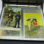 Postcards; comic postcards in album, vintage to modern (60 no.)