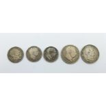 Four George III coins and one William IV coin, 18.7g