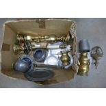 A box of brassware and other metalwares **PLEASE NOTE THIS LOT IS NOT ELIGIBLE FOR POSTING AND