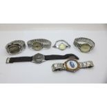 Six wristwatches including Rodania with black dial and Rotary automatic