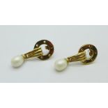A pair of 9ct gold and pearl earrings, 4.7g