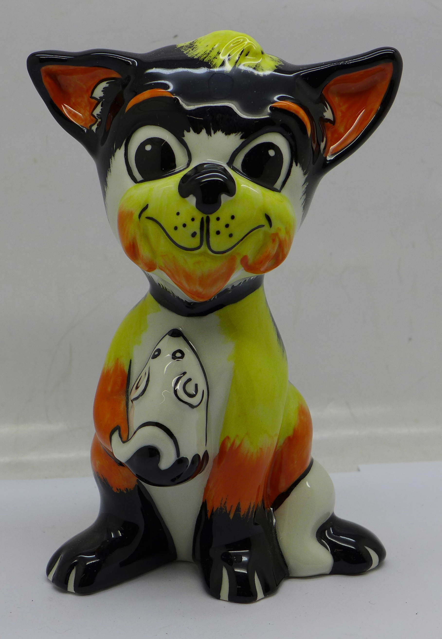 Lorna Bailey, a Cat holding a mouse, signed by Lorna Bailey on the base, 13.5cm