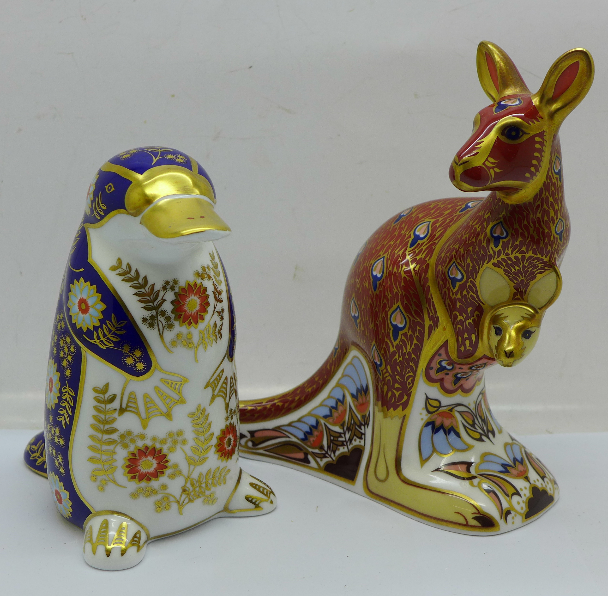 Two Royal Crown Derby paperweights - from the Australian Collection 'Kangaroo' (with joey), John