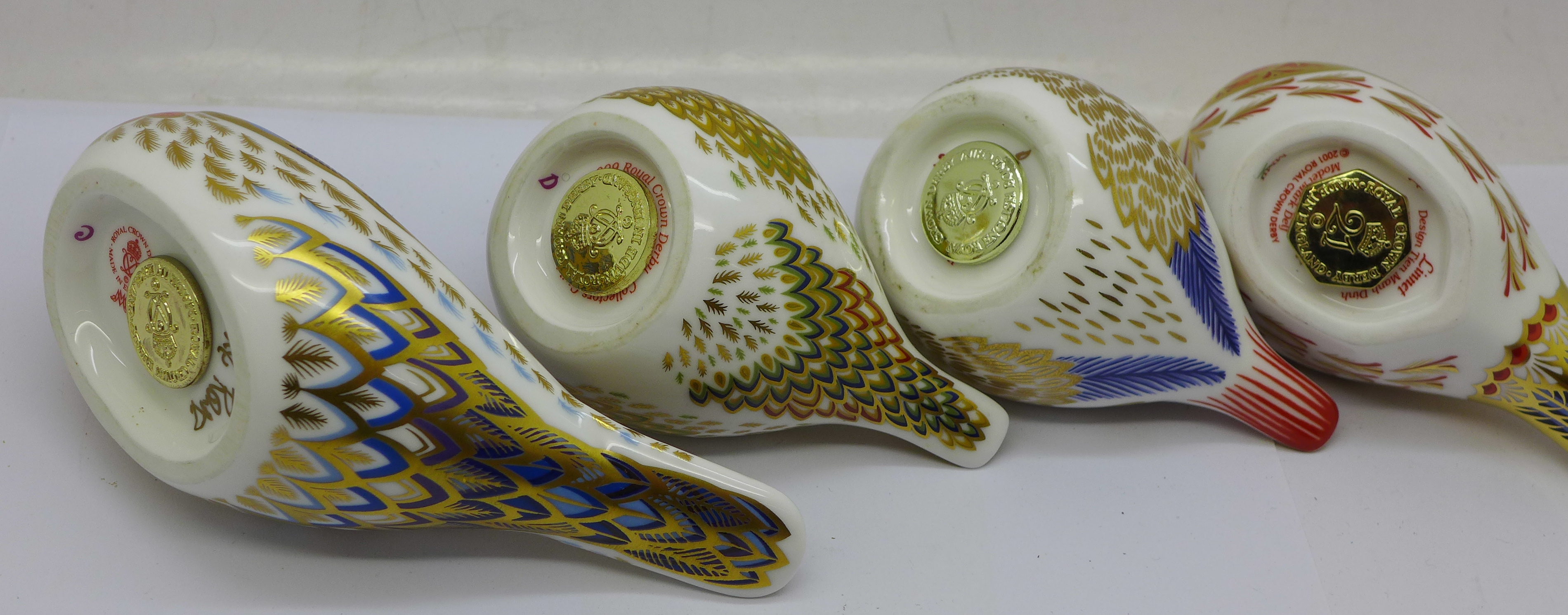 Four Royal Crown Derby paperweights, 'Linnet' designed by Tien Manh Dinh and modelled by Mark - Image 5 of 5