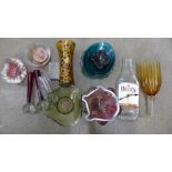 A box of mixed coloured glass, Whitefriars, Murano, etc. **PLEASE NOTE THIS LOT IS NOT ELIGIBLE