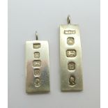 Two silver ingot pendants, 62.9g