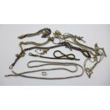 A metal double Albert chain, clips a/f, and other chains, a/f