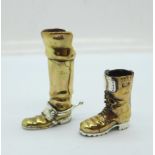 Two miniature 925 silver gilt boots, 46.5g