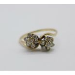 A 9ct gold, double cluster ring, 1.7g, O