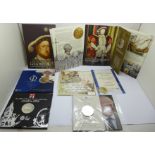 Five Royal Mint and one Isle of Man £5 coin packs; UK 2021 Alice's Adventures in Wonderland; The