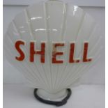A Shell advertising glass petrol pump globe, a/f, 44cm (small chip)