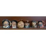 Six large Royal Doulton character jugs, Sancho Panca, Mine Host, John Barleycorn, Old Lad, and three