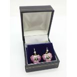 A pair of enamelled silver pansy earrings