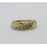 A 9ct gold, five stone diamond ring, 1.5g, K