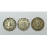 Three Victorian silver coins, 39g
