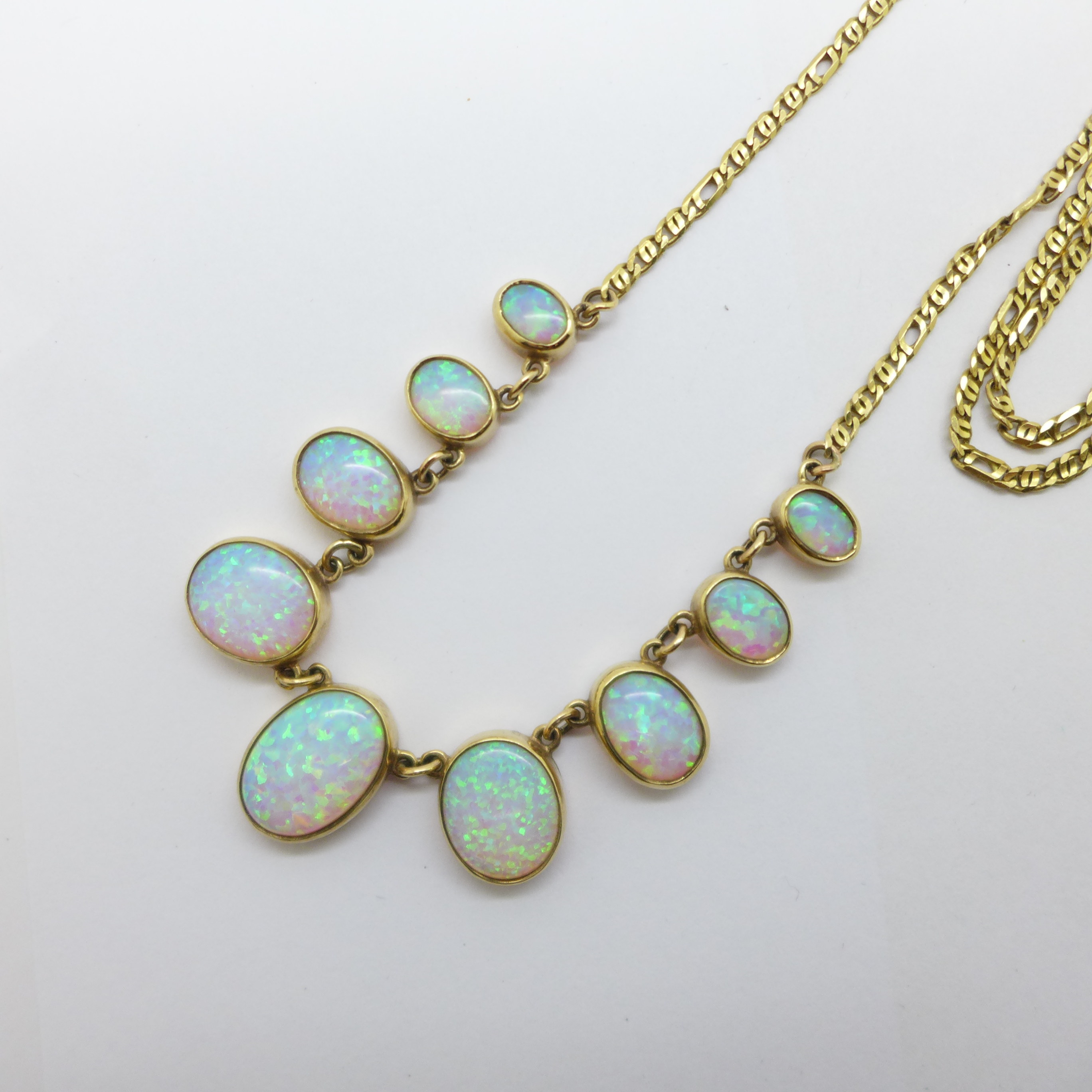 A 9ct gold and synthetic opal necklace, 13.9g - Image 2 of 2