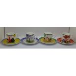 Eight Wedgwood Clarice Cliff Cafe Chic coffee cups with saucers, boxed and with certificates