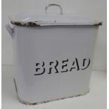 An enamel bread bin