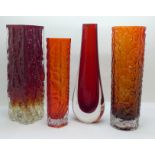 A Whitefriars glass vase, and three others, (two a/f)