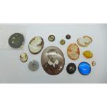 Cameos and assorted plaques, (one cameo a/f, micro-mosaic plaque a/f)