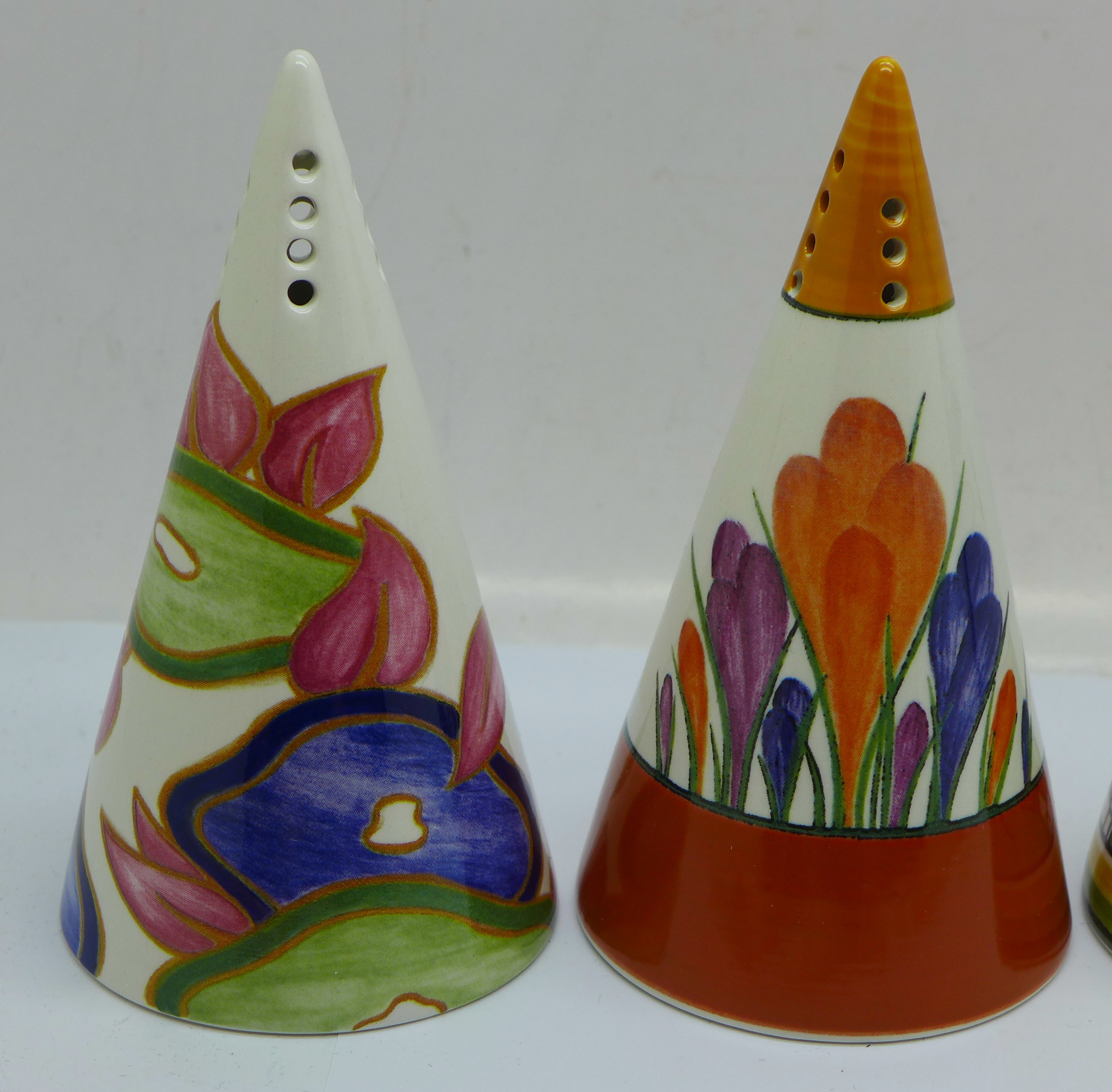 Four Wedgwood Clarice Cliff shakers, Blue Chintz, Autumn, Blue Firs and Crocus, boxed and with - Image 2 of 6