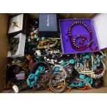 A box of costume jewellery, etc.