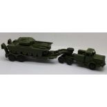 A Dinky Supertoys Mighty Antar and Tank Transporter with Centurion Tank 651, tank missing one track