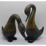 Two c1970's Murano glass ducks, signed Mario G (Mario Gambaro)