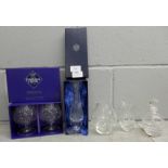 Crystal glass including a pair of Edinburgh brandy glasses, boxed, and a Stuart vase