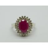 A 14ct white gold, ruby and diamond ring, 3.4g, O