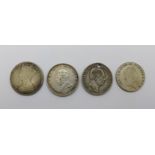 Four coins; Australian one florin, 1927, German 1907 zwei mark, a/f drilled, a Victorian florin