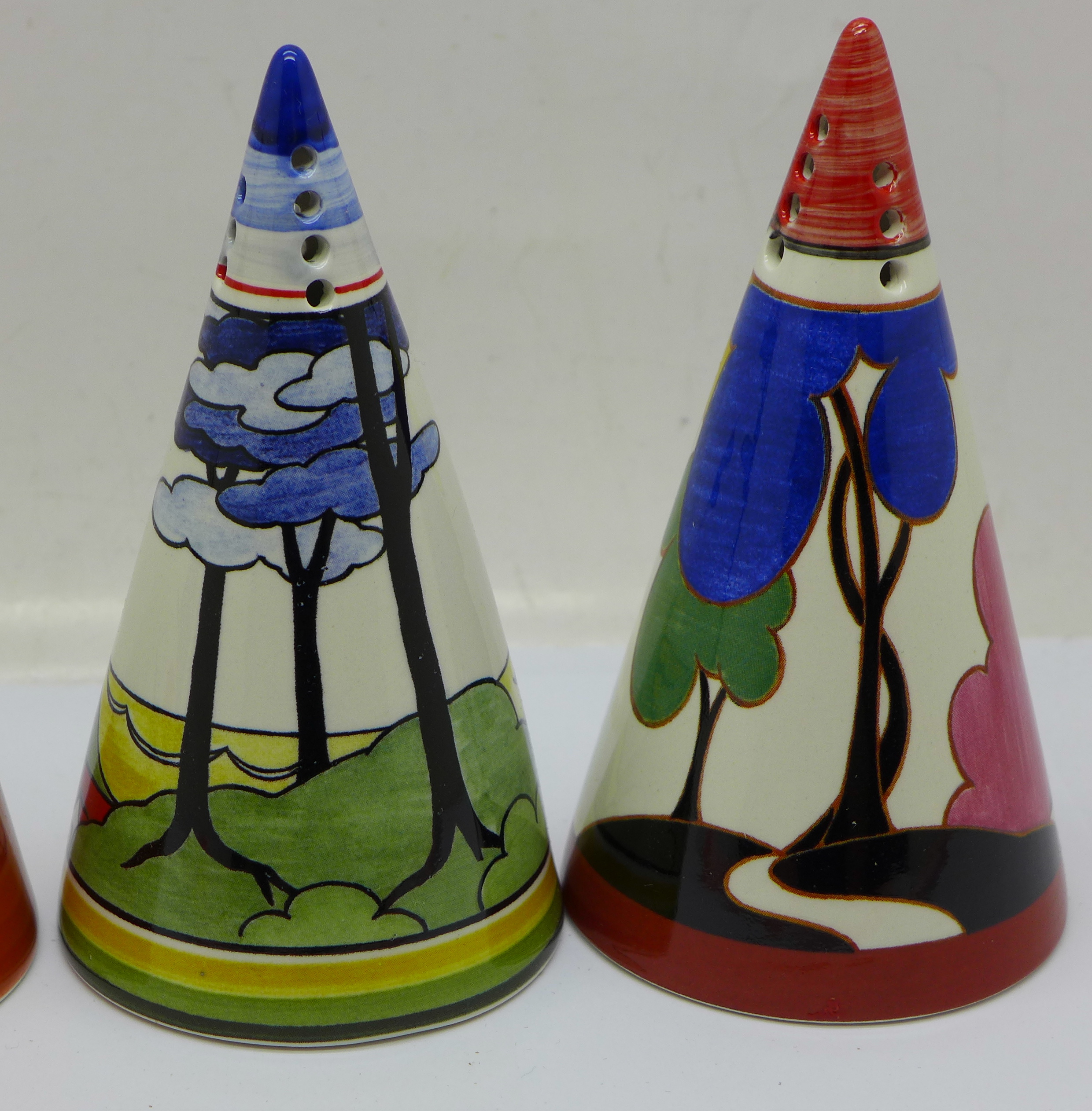 Four Wedgwood Clarice Cliff shakers, Blue Chintz, Autumn, Blue Firs and Crocus, boxed and with - Image 3 of 6