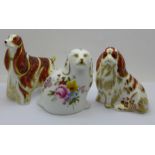 Three Royal Crown Derby paperweights, 'The Spaniel' to mark the retirement of the Derby Posie