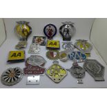 A collection of car badges including 7 x AA, Civil Service Motoring Association, 2 x RAC, The