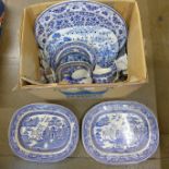 A box of blue and white china including Willow pattern **PLEASE NOTE THIS LOT IS NOT ELIGIBLE FOR