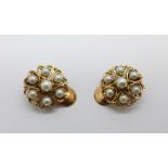 A pair of 9ct gold and pearl clip-on earrings, 6.4g