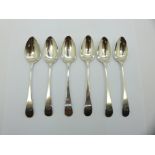 Six Georgian silver spoons, 66.6g, (3+2+1)