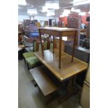 An oak draw-leaf refectory table, coffee table and an Edward VII mahogany side table