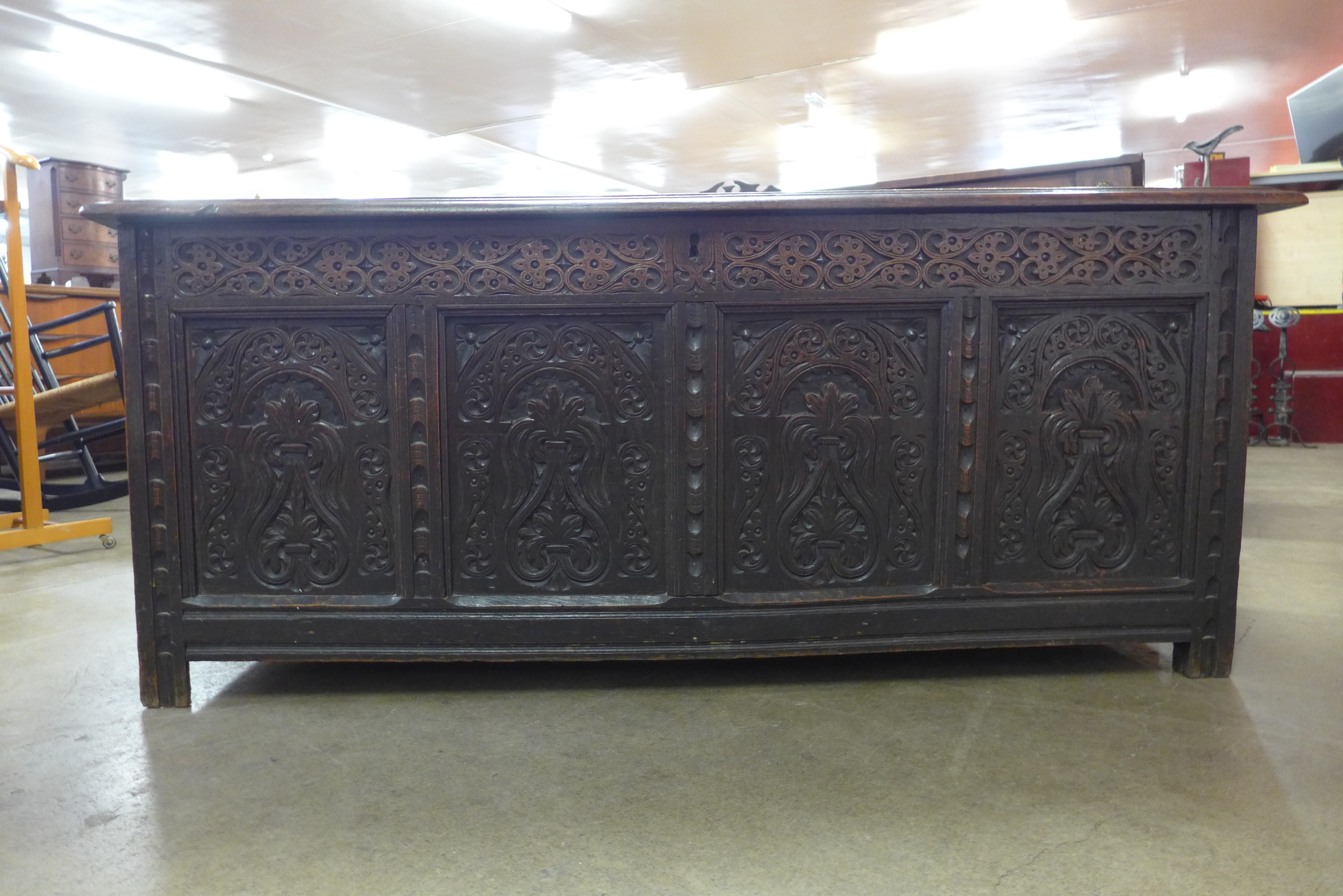 A Charles II carved panelled oak coffer - Image 3 of 3