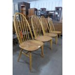 A set of four Ercol Blonde elm and beech Quaker chairs, one a/f
