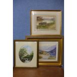 Three assorted English School watercolours, framed