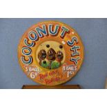 A painted Coconut Shy fairground sign