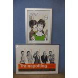 A framed Trainspotting movie poster and one other