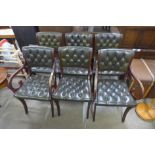 A set of six Regency style mahogany and green leather chairs