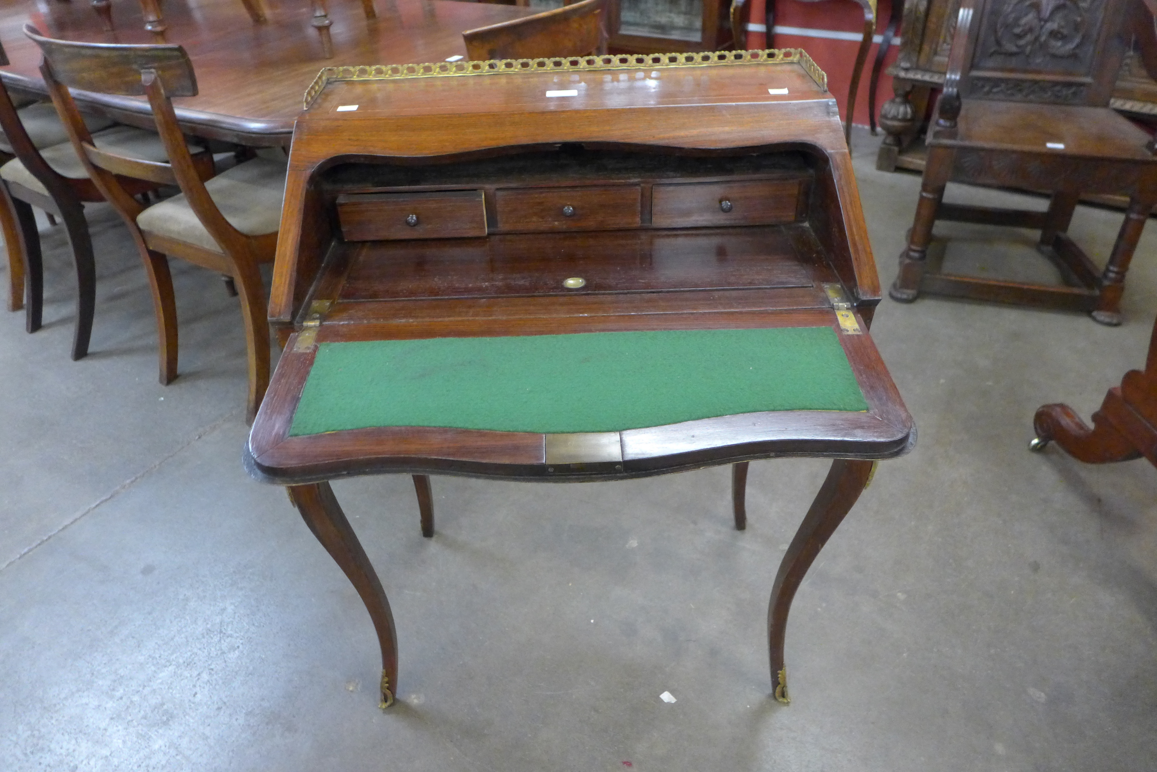A 19th Century French marquetry inlaid rosewood and gilt metal mounted bureau de dame - Image 2 of 2