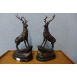 A pair of French style bronze figures of deer, 43cms